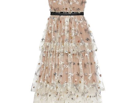 Nude Star Embroidered Midi Dress on Sale