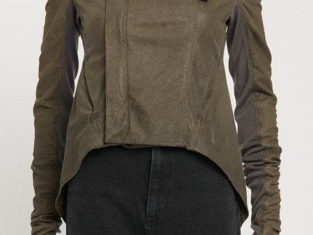 Grey Leather High Neck Biker Jacket Online Hot Sale