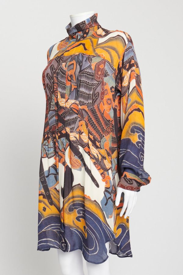 Multi Colour Abstract Print Silk Shirt Dress For Cheap