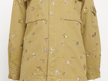 Green Cotton Star Embellished Preowned Military Style Jacket Cheap