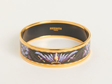 Black & Gold Tone Mixed Metal Feather Print Preowned 65 Bangle For Cheap