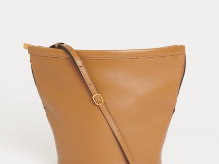 2018 Camel Leather Preowned Clasp Bucket Bag For Cheap