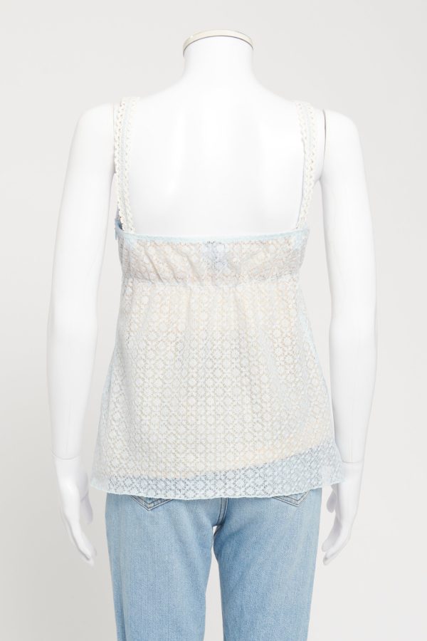 Light Blue Silk Blend Preowned Lace Vest Top Hot on Sale