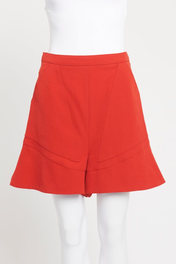 Red Wool Preowned Ruffle Shorts on Sale