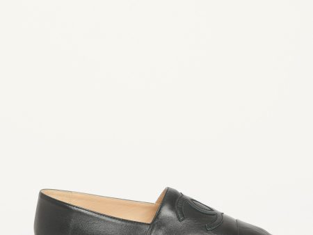 Black Leather Cap Toe CC Preowned Espadrilles Online Sale