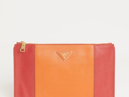 Orange Red Saffiano Leather Preowned Clutch Supply