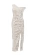 Silver Sequin Gathered Asymmetric Midi Dress Hot on Sale