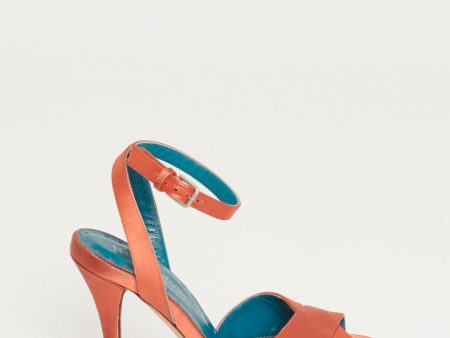 2004 Orange Tom Ford Satin Heeled Preowned Sandals Fashion