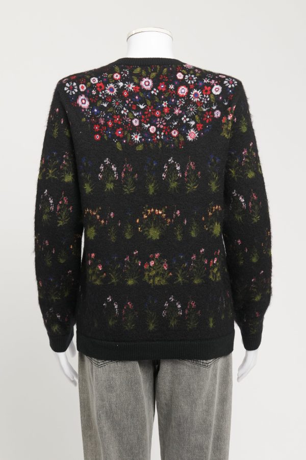 Black Preowned Knit Jumper With Floral Print Sale