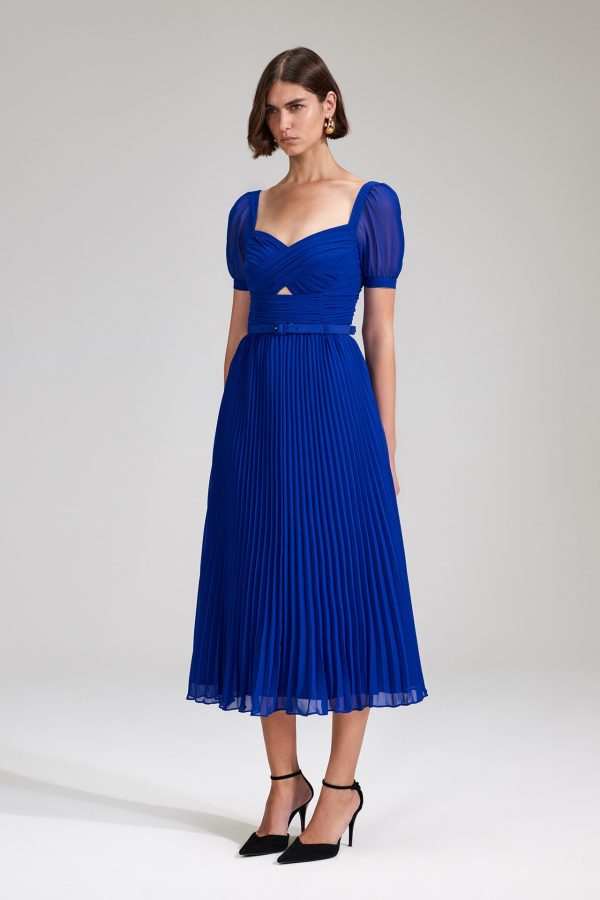 Cobalt Chiffon Midi Dress Supply