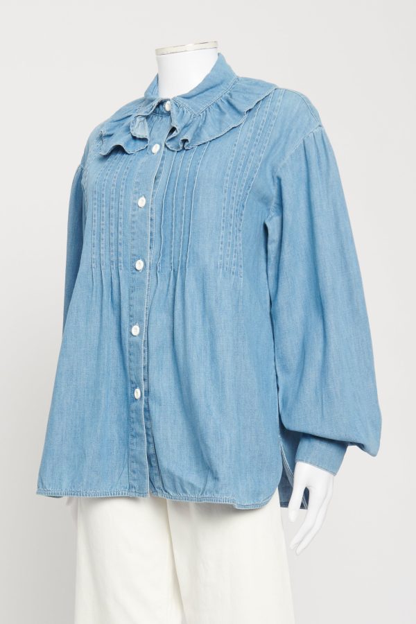 Blue Denim Preowned Ruffled Shirt For Discount