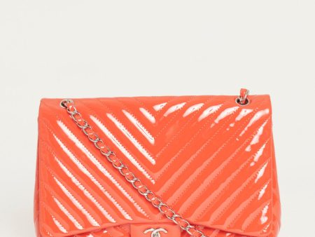 2009 Coral Patent Timeless Classic Chevron Preowned Maxi Handbag Online Hot Sale