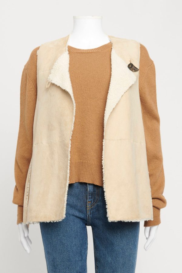 Beige Reversible Shearling Lined Vest Hot on Sale