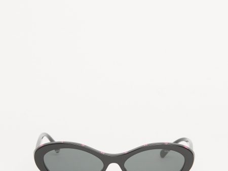 Black Acetate Preowned Oval Cat Eye Sunglasses For Cheap