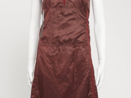 1999 Burgundy Nylon Preowned Mini Zip-Up Dress For Discount