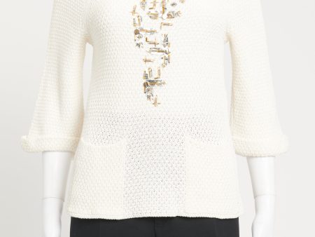 2016 Cream Preowned Embellished Knit Top on Sale