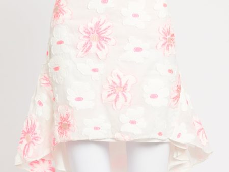 Pink and White Flower Preowned Knee Length Skirt Hot on Sale