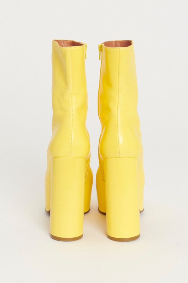 Yellow Leather Preowned Platform Boots Online Sale