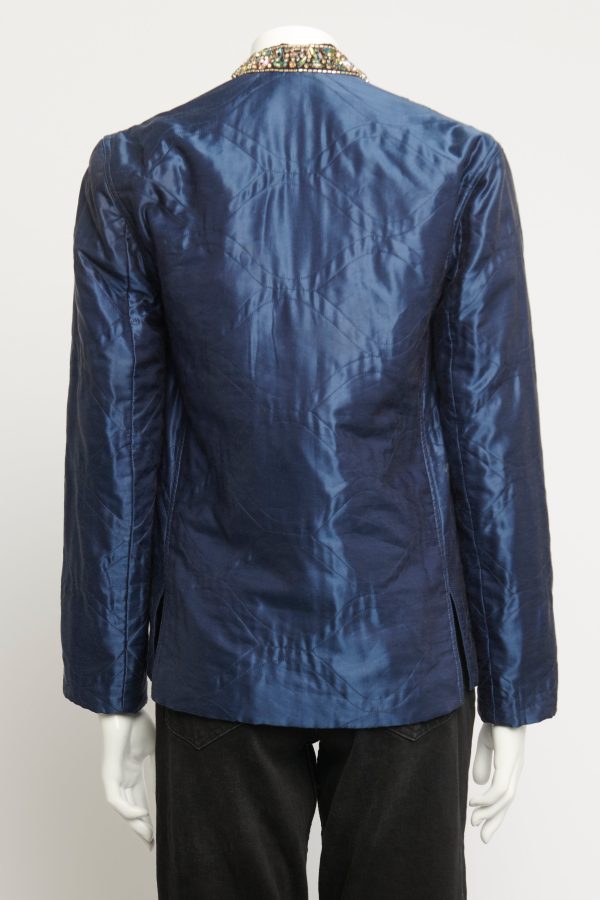 Navy Satin Quilted Preowned Jacket For Cheap