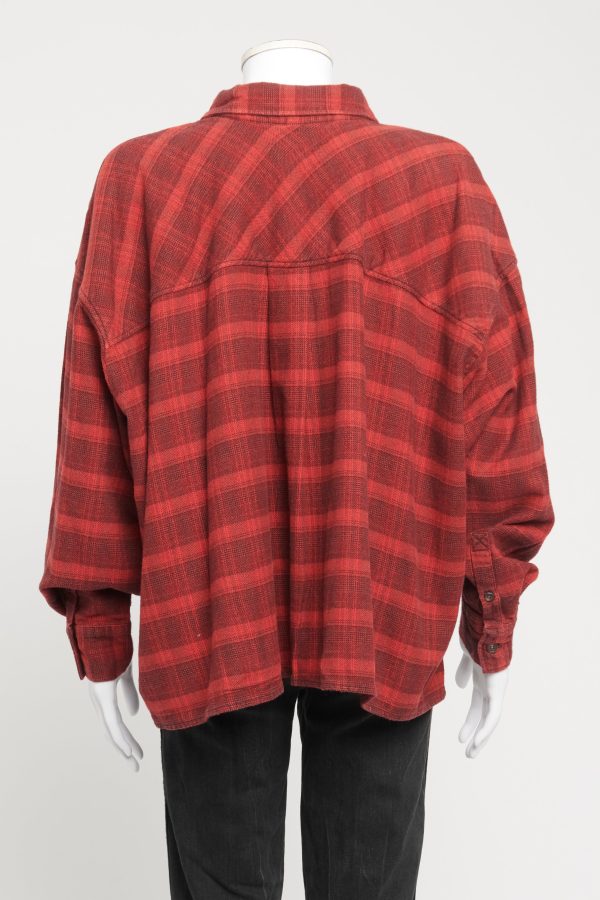 Red Cotton Blend Preowned Check Shirt Hot on Sale