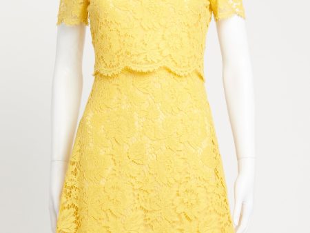 Yellow Scalloped Lace Preowned Mini Dress Fashion