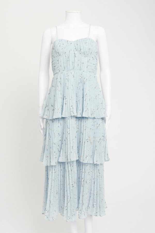 Blue Pleated Tiered Dress Supply