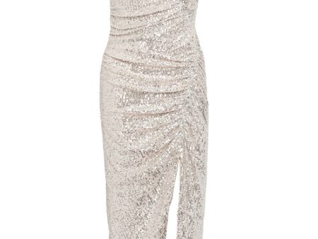 Silver Sequin Gathered Asymmetric Midi Dress Hot on Sale