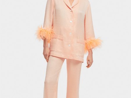 Peach Jacquard Party Pajamas Set With Detachable Feathers Online