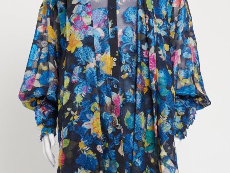 Blue Silk Blend Preowned Fil Coupe Oversized Blouse For Sale