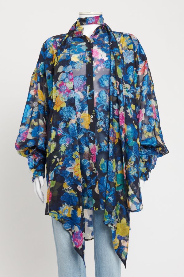 Blue Silk Blend Preowned Fil Coupe Oversized Blouse For Sale