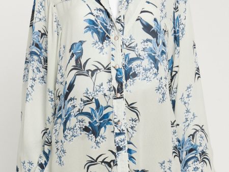 Blue Floral Print Blouse For Cheap