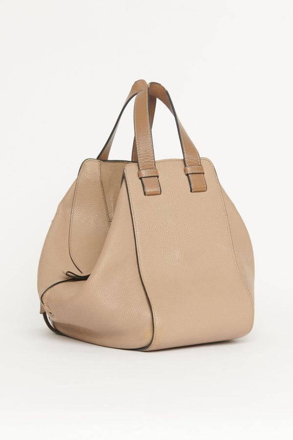 Beige Leather Hammock 2way Preowned Bag For Cheap