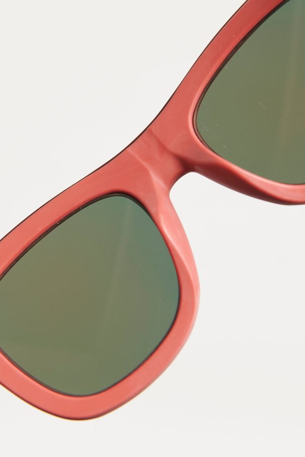 Red Rubber Frame Preowned Square Sunglasses For Sale