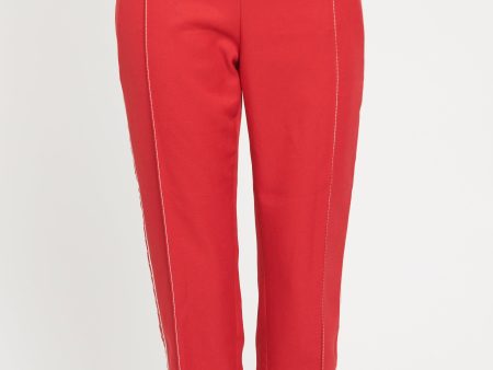 Red Polyester Preowned Straight Leg Trousers Supply