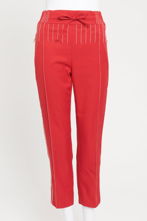 Red Polyester Preowned Straight Leg Trousers Supply