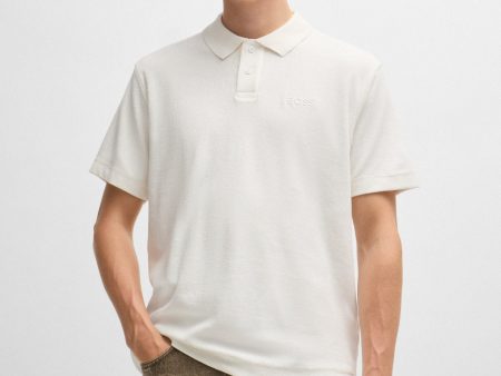 Boss Cotton-toweling polo shirt with mixed-technique logo - Men For Cheap