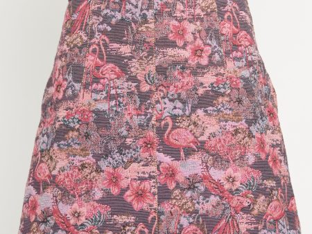 2016 Pink Cotton Blend Preowned Tropical Floral Tapestry Mini Skirt Online Sale