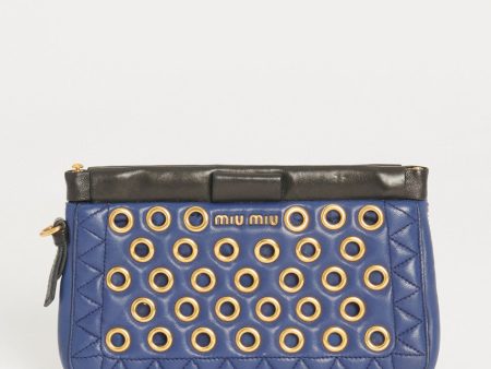 Blue Leather Gold Rings Preowned Clutch For Sale