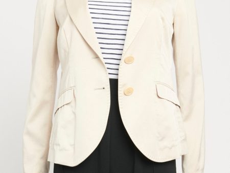 Cream Double Breasted Blazer with Curved Hem Fashion