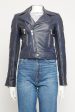 2014 Navy Leather Preowned Biker Jacket Hot on Sale