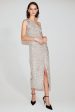 Silver Sequin Gathered Asymmetric Midi Dress Hot on Sale