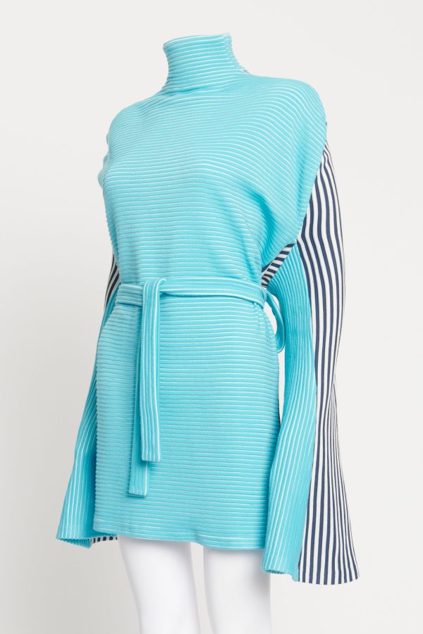 Blue and White Striped Polo Neck Preowned Mini Dress Online now