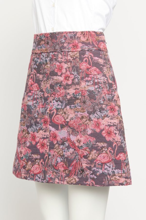 2016 Pink Cotton Blend Preowned Tropical Floral Tapestry Mini Skirt Online Sale