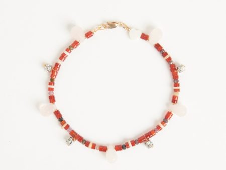 Red agate, tourmaline with pink quartz and vintage diamanté drop anklet Online Hot Sale