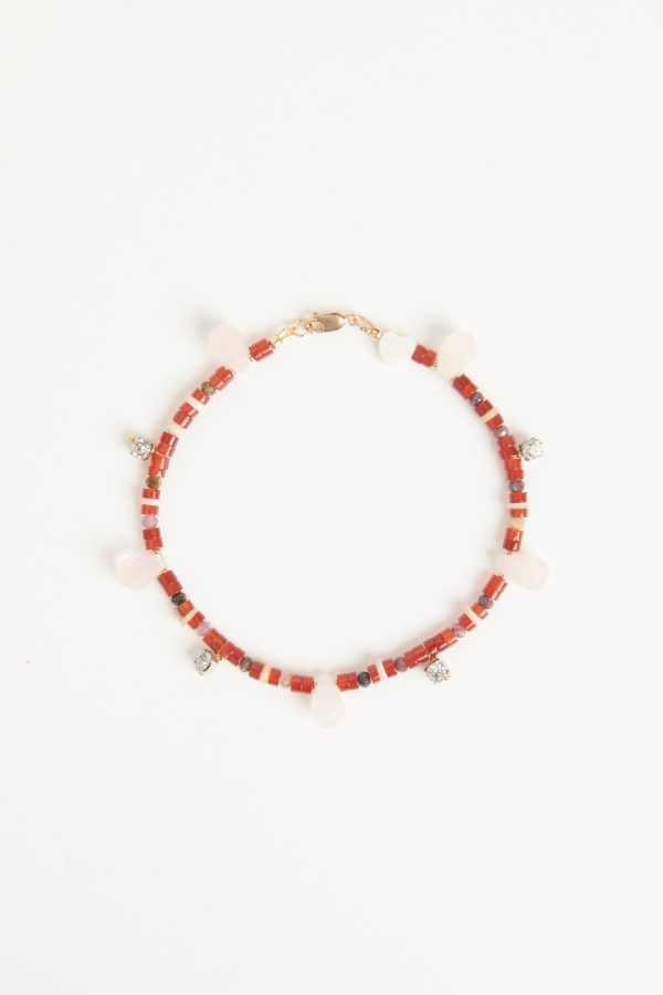 Red agate, tourmaline with pink quartz and vintage diamanté drop anklet Online Hot Sale