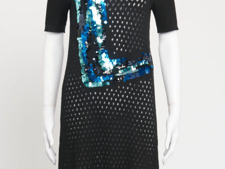 Black Wool Sequin Preowned Mini Dress For Discount