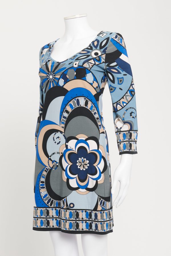 Blue Silk Jersey Preowned Abstract print Mini Dress on Sale