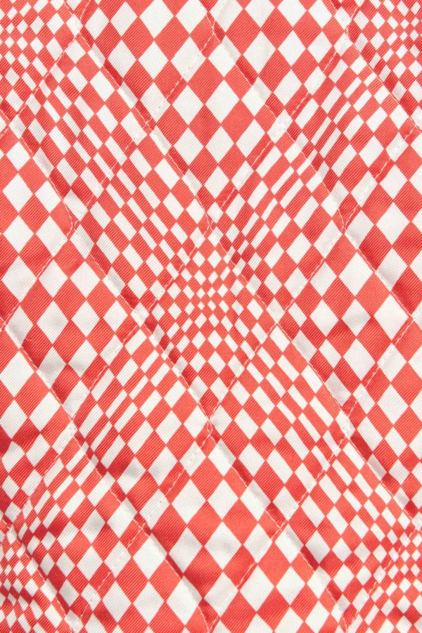 Red and White Quilted Silk Optical Illusion Preowned Top Online Hot Sale