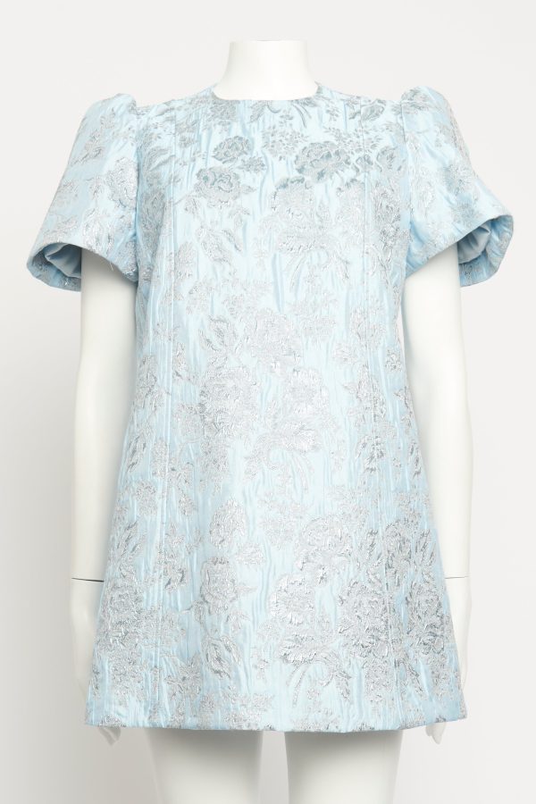 Blue  I ll Get You, My Pretty  Metallic Floral-brocade Preowned Mini Dress Discount