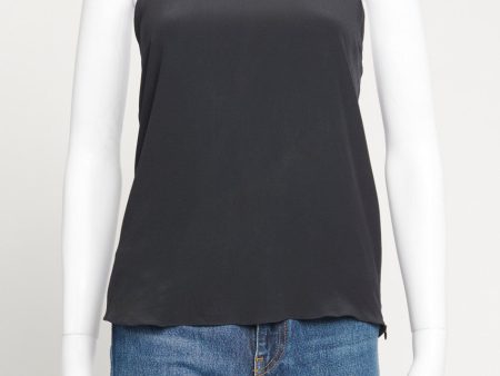 Black Silk Sleeveless Preowned Top With Gold Metal Sequins Applique Online Sale